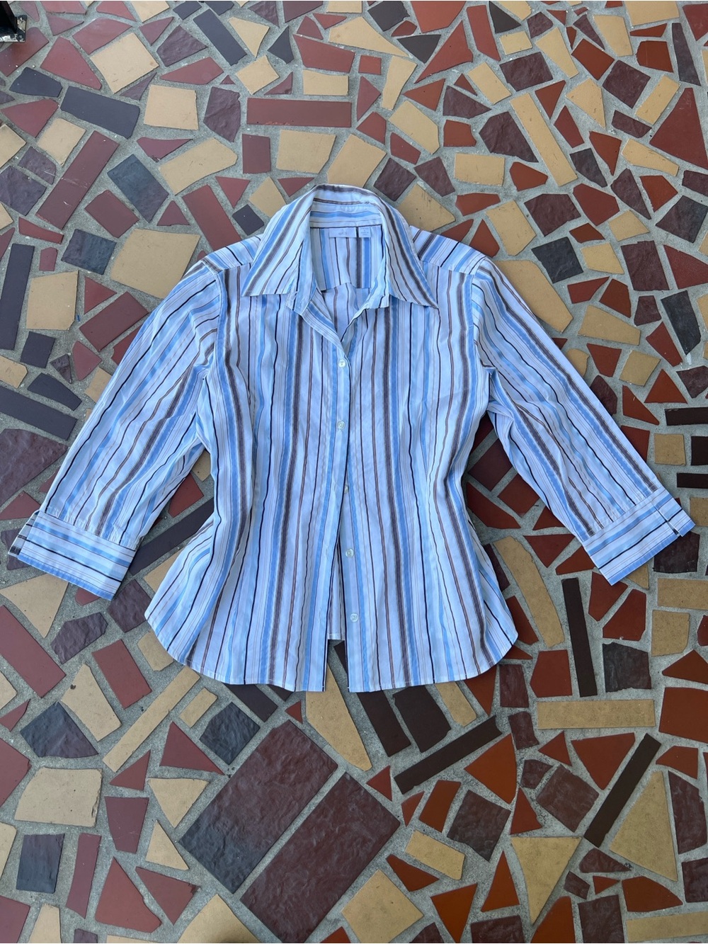 Apt. 9 Blue and White Striped Button-Down Shirt
